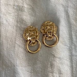 Kenneth Jay Lane Lion gold Doorknocker earrings
